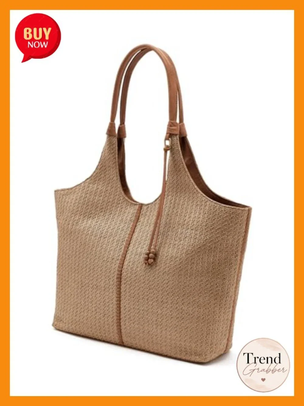 Straw Hobo Tote - Magnetic Snap Closure, Shoulder Strap